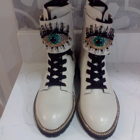KURT GEIGER LONDON Sutton Eye Embellished Combat Boots - Picture 3 of 7